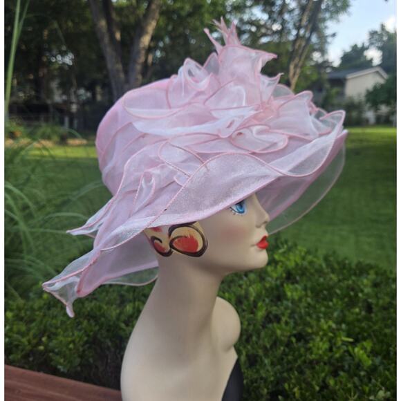Blush Pink Kentucky Derby Organza Hat | Wedding Church Tea Party main image 9